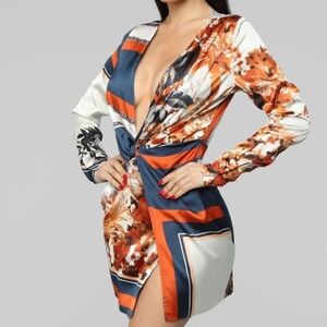 Fashion Nova Satin Twist Front Dress